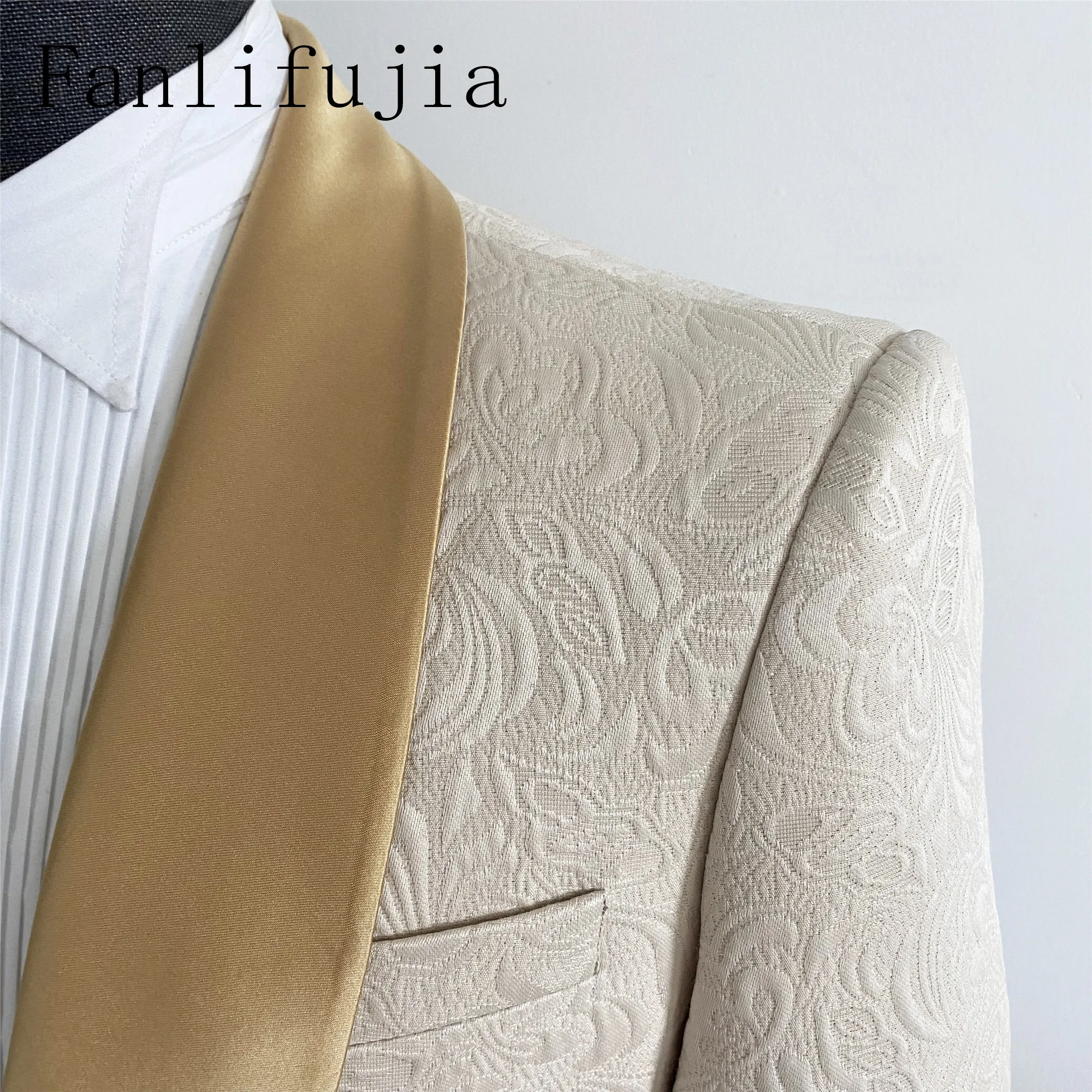 Color: Champagne, Size: M - Fanlifujia Mens Wedding Suits 2023 Italian Design Custom Made Champagne Smoking Tuxedo Jacket 2 Piece Groom Terno Suits For Men