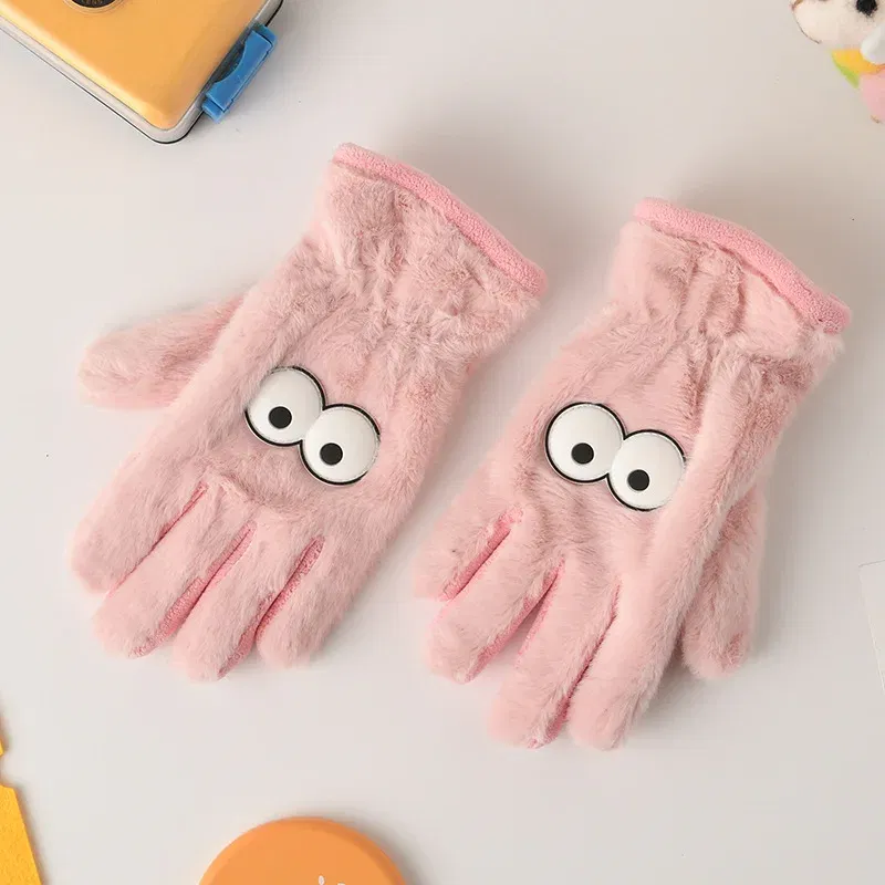 Color: green - 5-12 Years Winter Children Girl Gloves Knitted Warm Soft Cartoon Rabbit Full Finger Gloves Kids Outdoor Lovely Girl Mittens