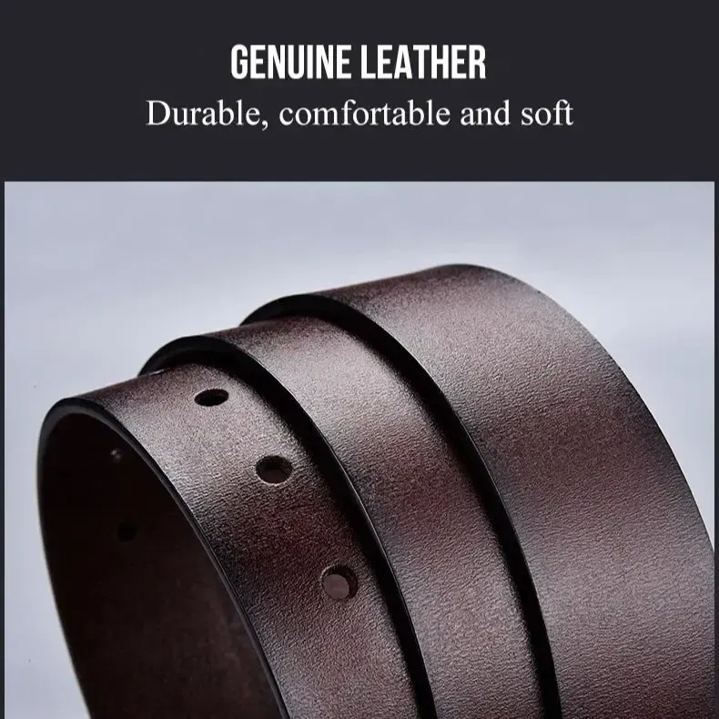 Color: black, Belt Length: 110cm - 130CM Leather Cowhide Men's Belt Fashion Metal Alloy Pin Buckle Adult Luxury Brand Jeans Business Casual Waist Male Strap Brand
