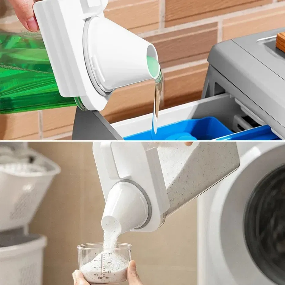 Color: WHITE - Portable Washing Powder Dispenser with Measuring Cup - Airtight Laundry Liquid Storage Jar for Convenient and Efficient Laundry