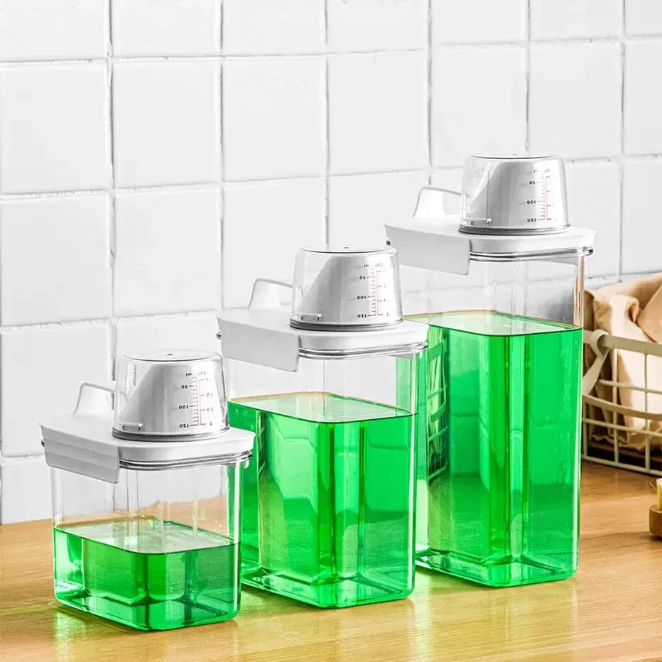 Color: WHITE - Portable Washing Powder Dispenser with Measuring Cup - Airtight Laundry Liquid Storage Jar for Convenient and Efficient Laundry