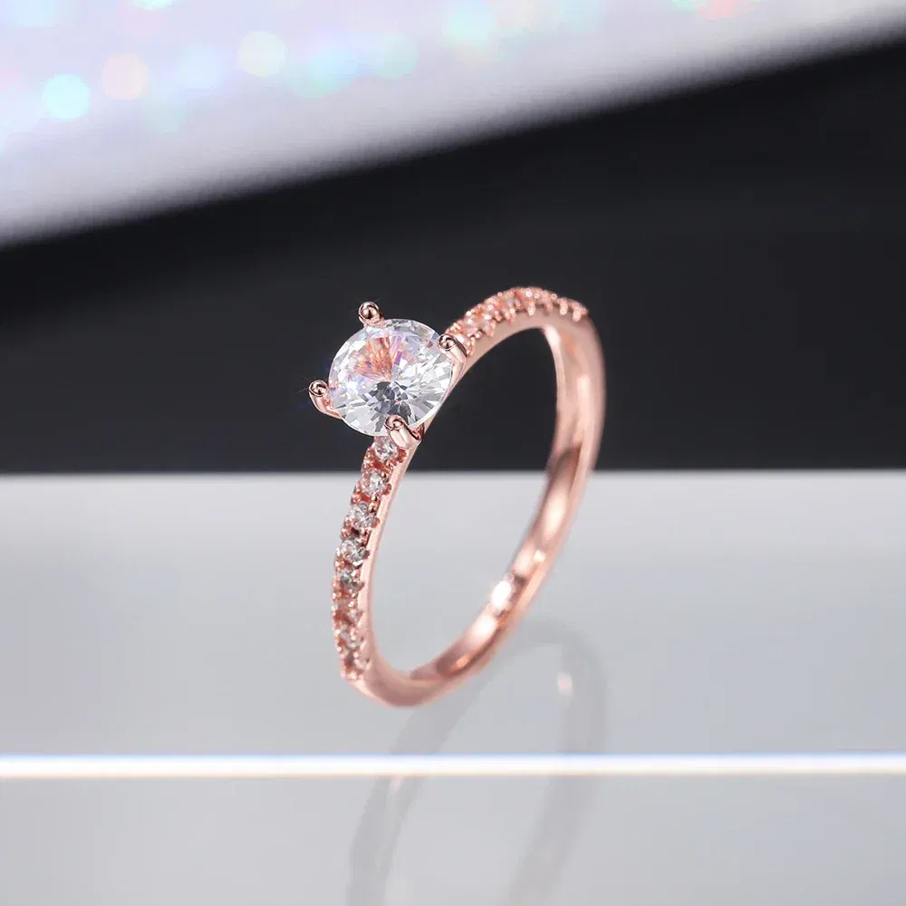 Main Stone Color: WHITE, Ring Size: 6 - Huitan Classic 4 Claws Design Round Zirconia Women Wedding Engagement Rings 3 Colors Available Low-key Bridal Jewelry Hot Sale
