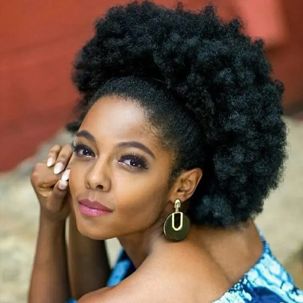 Color: P1B/27 - Synthetic Big Afro Puff Drawstring Ponytail Extensions for Black Women 10Inch Kinky Curly Hair Bun Ponytail Wigs Daily Use