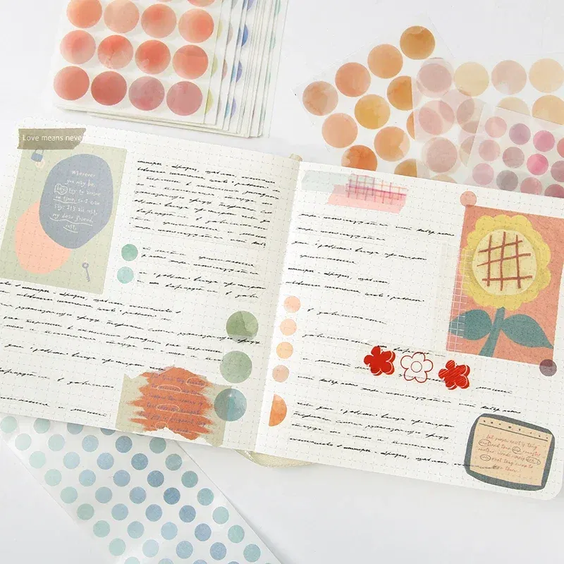 Color: light green - 20 Sheets Watercolor Polka Dot Sticker Bullet Journaling Accessories Scrapbooking DIY Color Label Washi  Stationery Gift