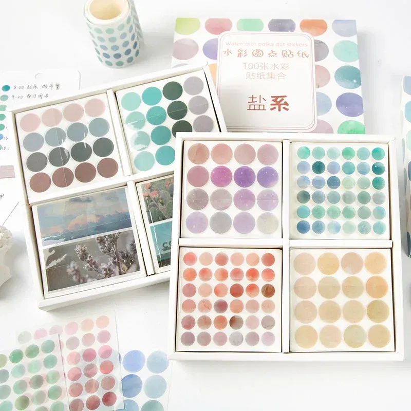 Color: light green - 20 Sheets Watercolor Polka Dot Sticker Bullet Journaling Accessories Scrapbooking DIY Color Label Washi  Stationery Gift