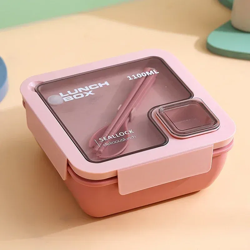 Color: black - Portable Lunch Box Lunch Bags for Children School Office Bento Box with Tableware Thermal Bag Complete Kit Microwavable Heating