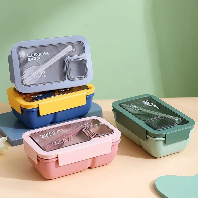 Color: black - Portable Lunch Box Lunch Bags for Children School Office Bento Box with Tableware Thermal Bag Complete Kit Microwavable Heating