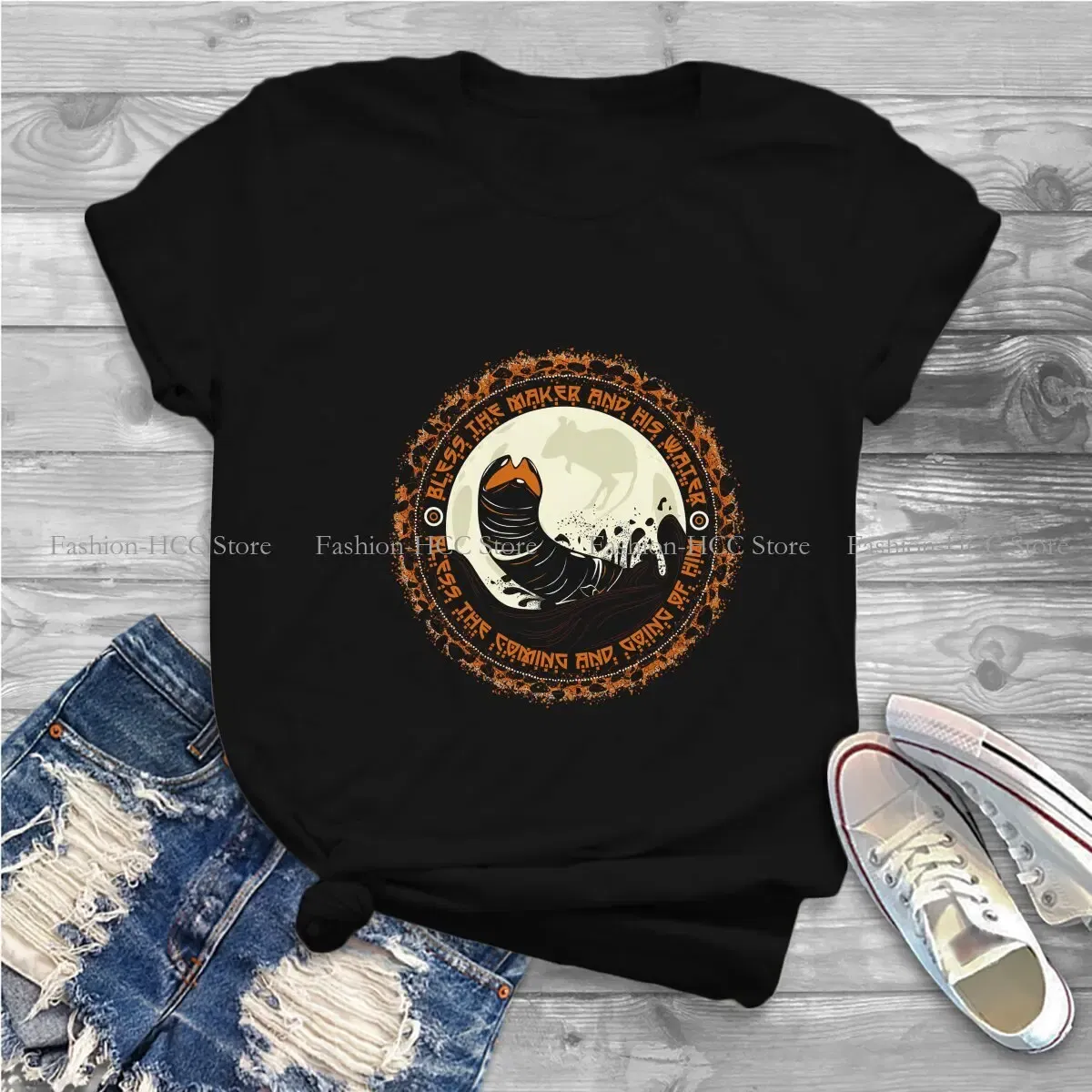 Color: black, Size: XXXL - Essential Graphic Polyester TShirt Arrakis Creative Streetwear Comfortable T Shirt Female