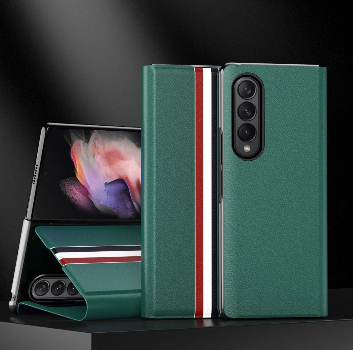 Color: WHITE, Material: CANVAS - Leather Wallet Function Case for Samsung Galaxy Z Fold 6 5 3 2 fold6 fold5 Fold4 Fold 4 5G Fold3 Fold2 Full Protection Bag Cover