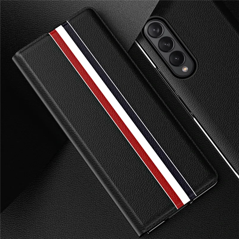 Color: WHITE, Material: CANVAS - Leather Wallet Function Case for Samsung Galaxy Z Fold 6 5 3 2 fold6 fold5 Fold4 Fold 4 5G Fold3 Fold2 Full Protection Bag Cover