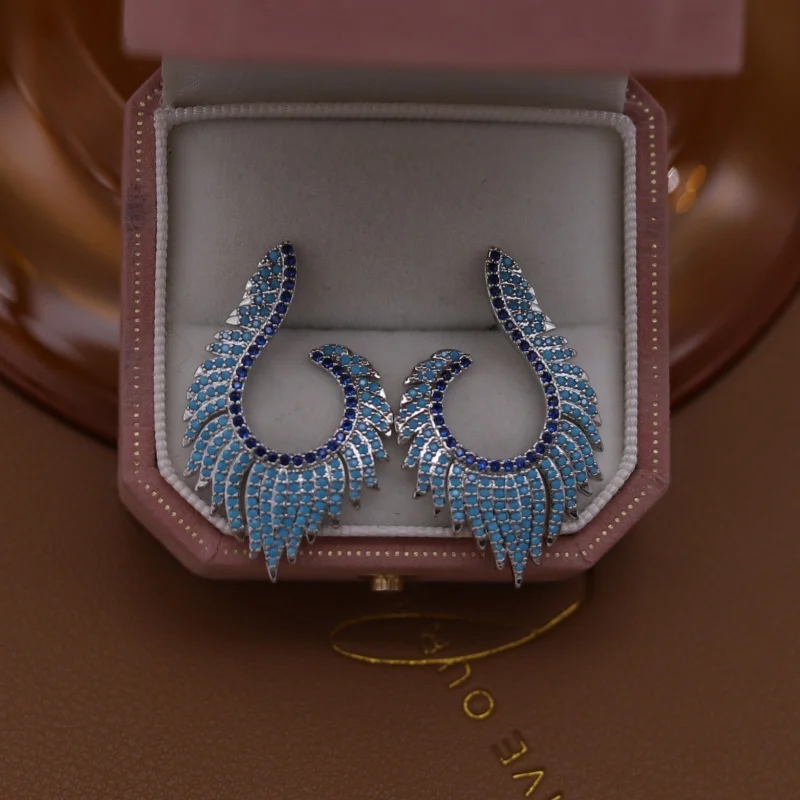 2025 Korean new design fashion jewelry silver plated luxury blue zircon U-shaped earrings elegant women's party accessories
