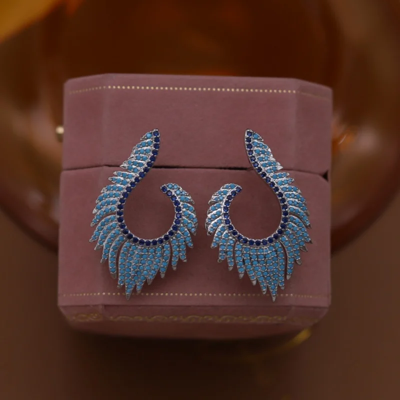 2025 Korean new design fashion jewelry silver plated luxury blue zircon U-shaped earrings elegant women's party accessories