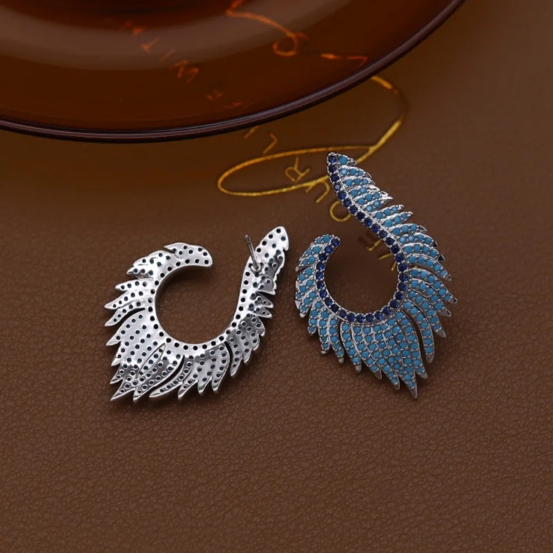 2025 Korean new design fashion jewelry silver plated luxury blue zircon U-shaped earrings elegant women's party accessories