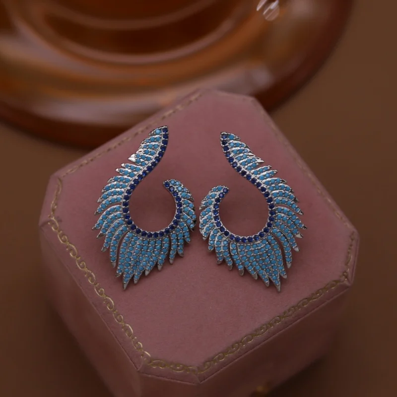 2025 Korean new design fashion jewelry silver plated luxury blue zircon U-shaped earrings elegant women's party accessories