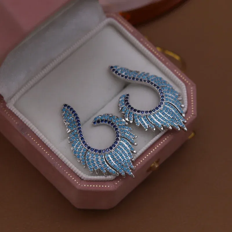 2025 Korean new design fashion jewelry silver plated luxury blue zircon U-shaped earrings elegant women's party accessories