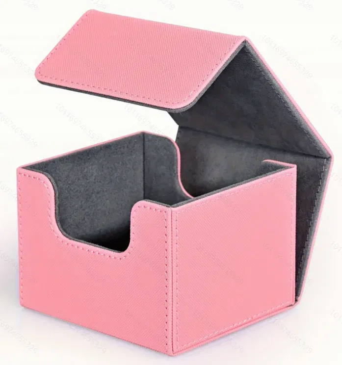 Color: Pink - Card Deck Box , Card Storage Box Fits 100 single  Sleeved Cards, PU Leather Strong Magnet Card Deck Case for TCG Cards