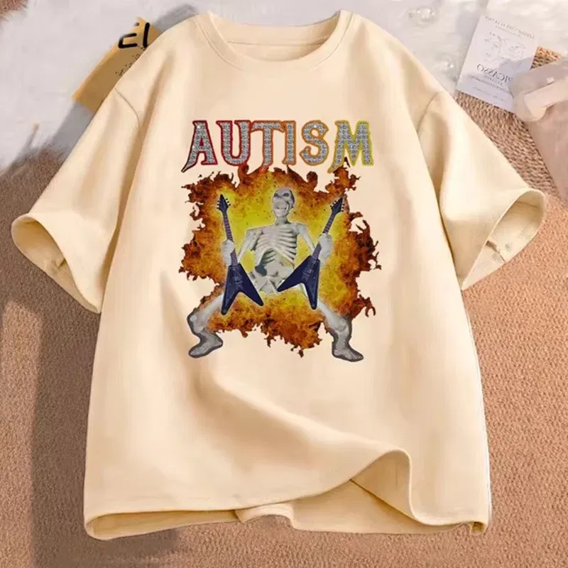 Color: Dark Grey, Size: XL - Autistic Funny Skeleton T Shirt Women Men Autism Edgy Skeleton Meme T-shirt Casual Short Sleeve Tshirt Round Neck Clothes