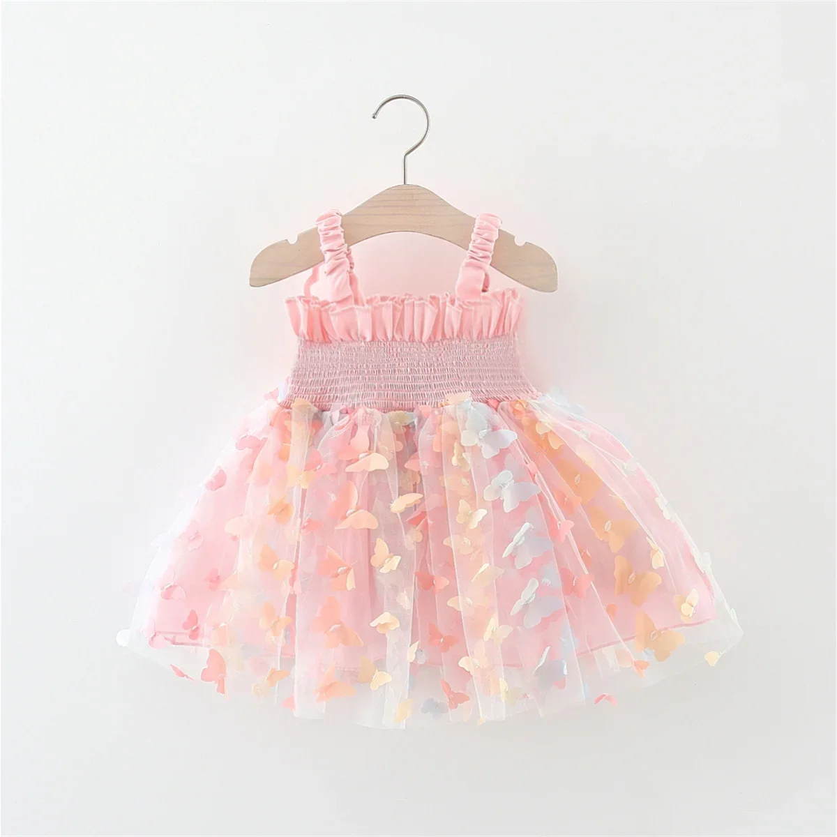 Color: Pink, Kid Size: 9M - New Summer Baby Girl Dress Halter Butterfly Back Wings Fantasy Princess Dress Sweet Birthday Party Team Dress