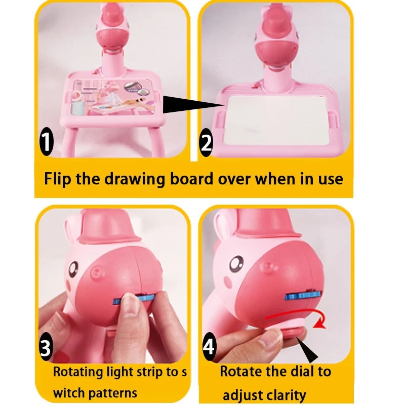 Color: Pink - Children led projector drawing table toy painting set table educational board learning tools painting toys for children