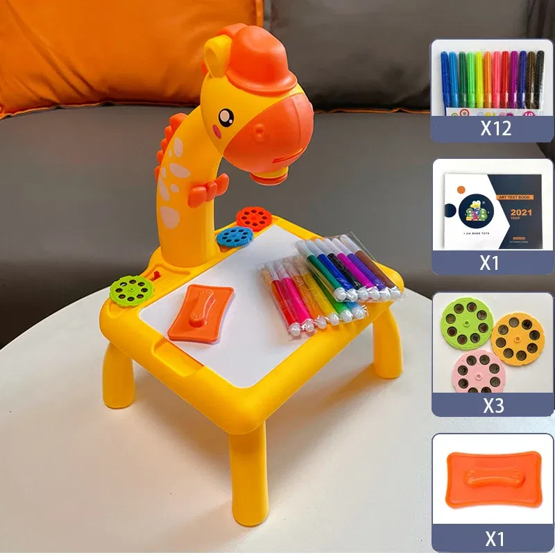 Color: Pink - Children led projector drawing table toy painting set table educational board learning tools painting toys for children