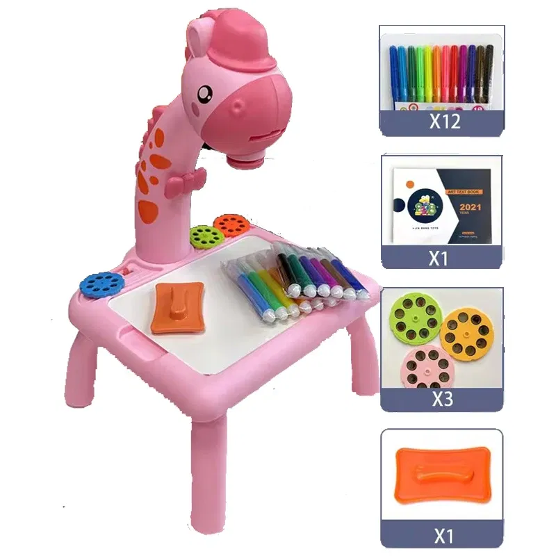 Color: Pink - Children led projector drawing table toy painting set table educational board learning tools painting toys for children