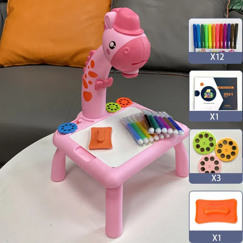 Color: Pink - Children led projector drawing table toy painting set table educational board learning tools painting toys for children