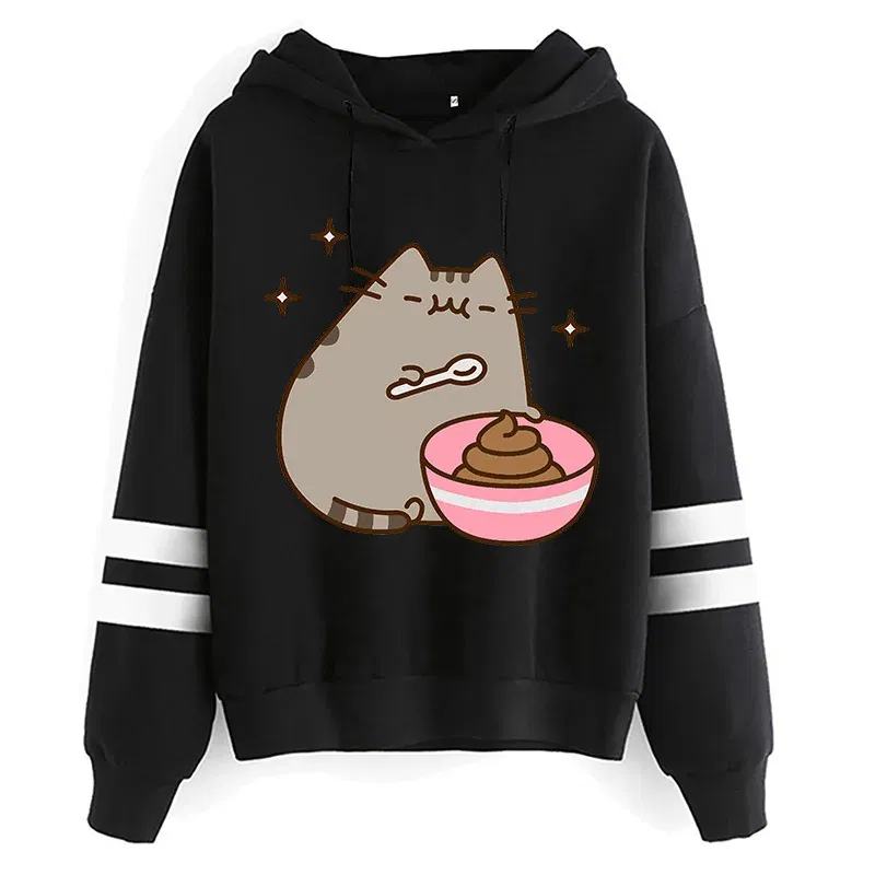 Color: Champagne, Size: S - Women Ullzang Cute Cat Funny Cartoon Sweatshirt Pusheen Cat Kawaii Harajuku Korean Style Hoodies Graphic Fashion Hoody Female