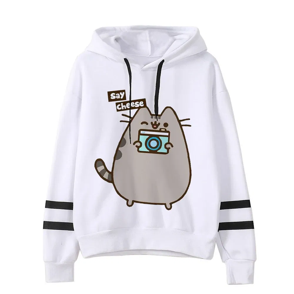 Color: Champagne, Size: S - Women Ullzang Cute Cat Funny Cartoon Sweatshirt Pusheen Cat Kawaii Harajuku Korean Style Hoodies Graphic Fashion Hoody Female