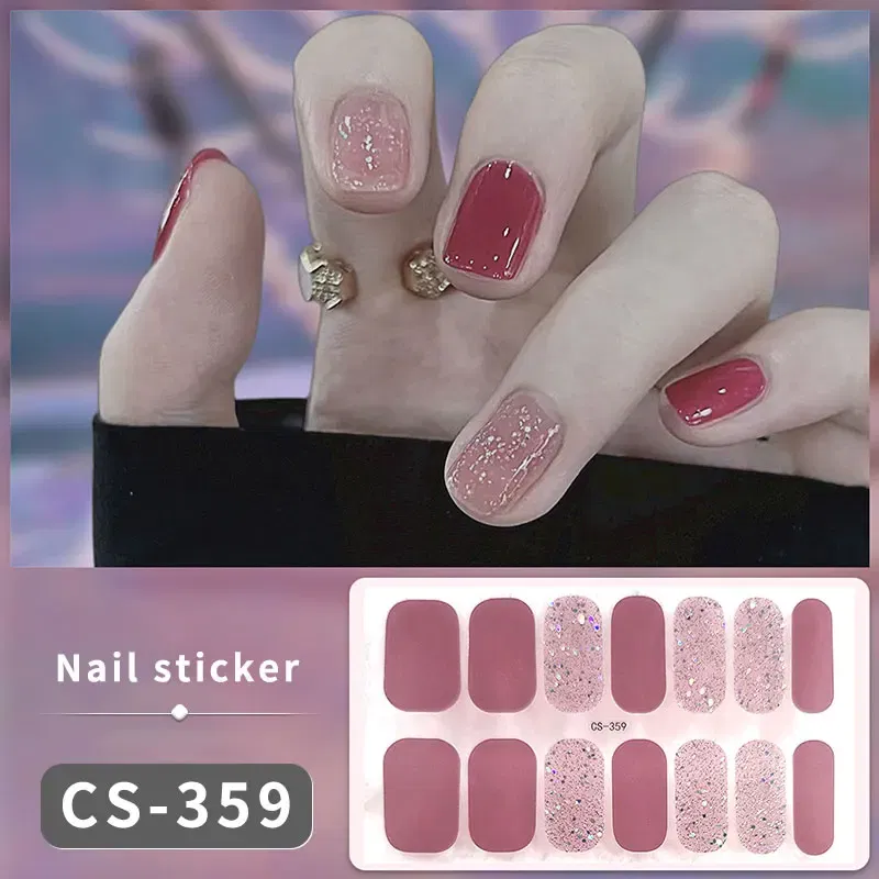Color: plum - DIY Gel Nail Stickers Cured-free Long-Lasting Solid Color Nail Strips Patch Slider Sticker Full Cover Decal Nail Manicure Patch