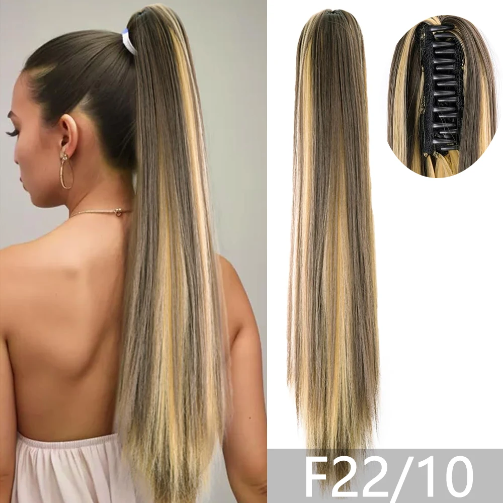 Color: P1B/613, Bulk Buy: 1pc - 22Inch Synthetic Ponytail Hair Extension Long Straight Claw Clip Ponytail Heat Resistant Natural Wave For Women Blonde Hairpiece