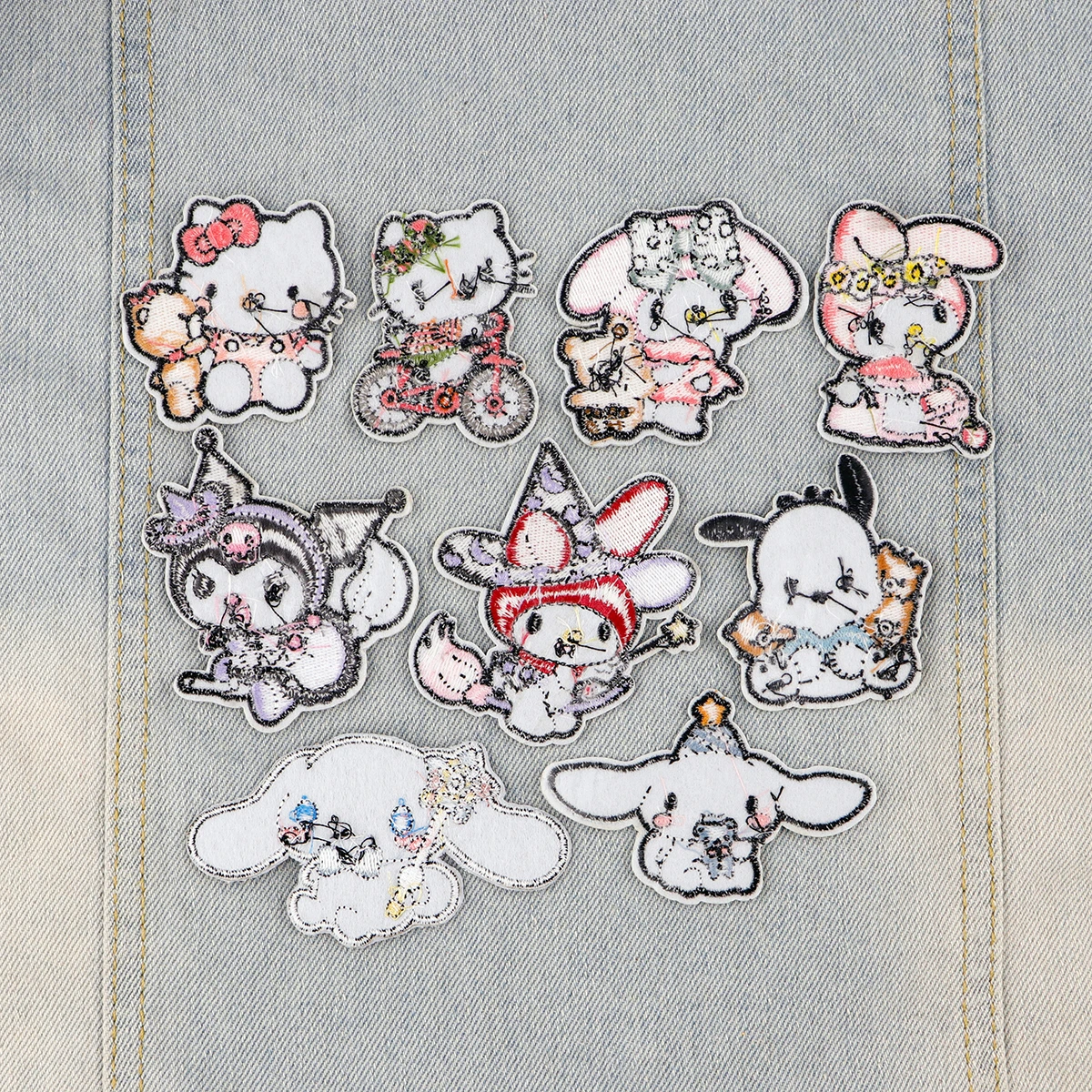 Color: antique silver - Anime White Dog Patches for Clothing Kawaii Embroidered Patches on Clothes Stickers DIY Ironing Appliques Jacket Jeans Stripes