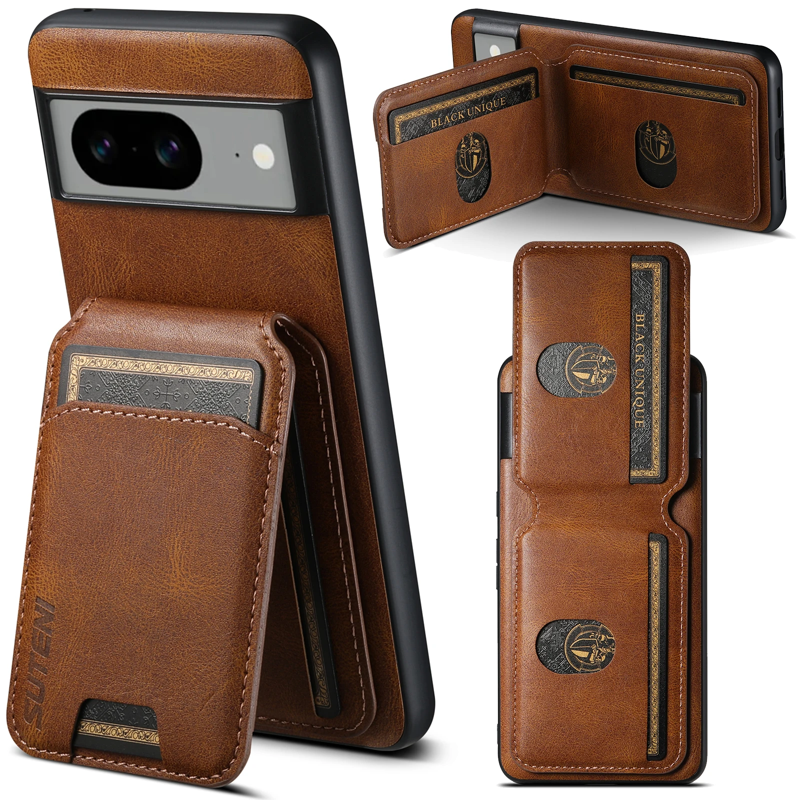 Color: Blue, Material: Microfiber - SUTENI Card Holder Leather Pocket Wallet Phone Case Stand For Google Pixel 8A 8Pro 7 7Pro 7A 6 6Pro 6A