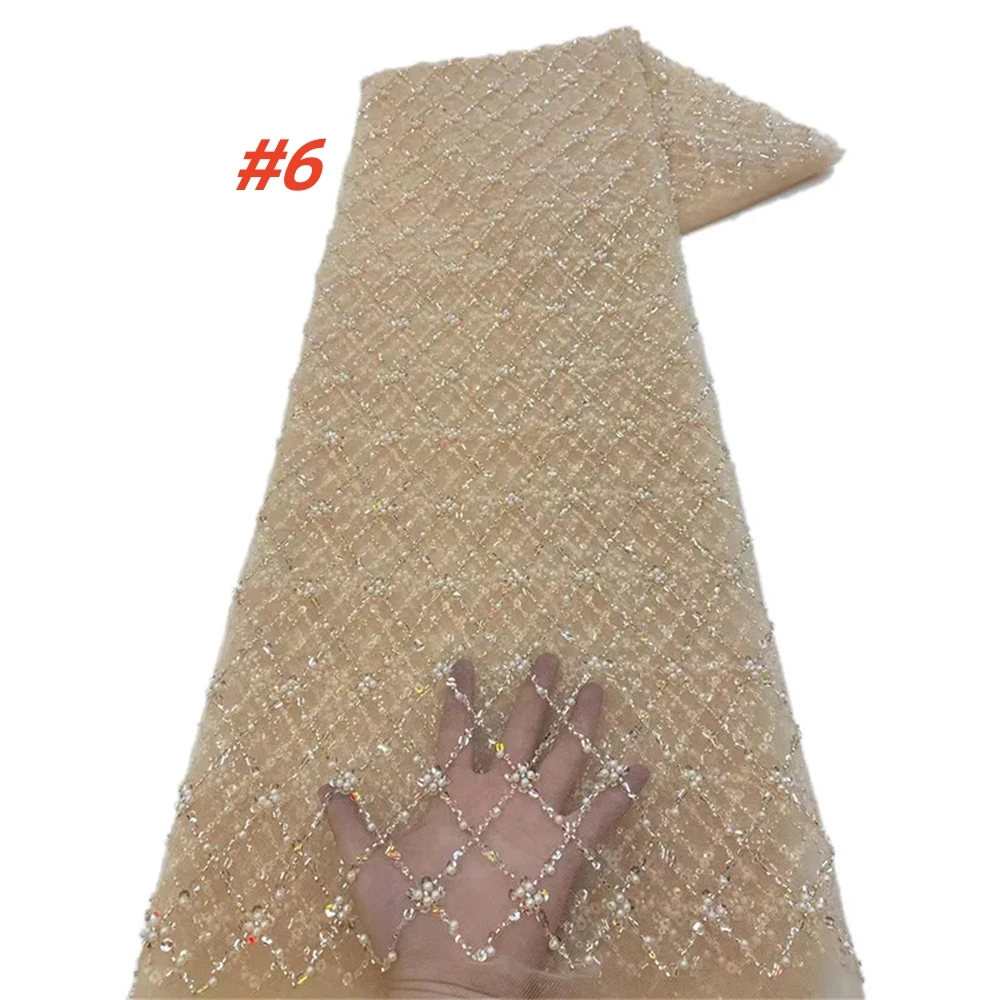 Color: Gray Purpel, Length: 1 yard, Width: 120cm - Gold African Sequins Lace Fabric 2025 High Quality French Nigerian Groom Lace Mesh Fabrics Beads For Sewing Dress Wedding Party