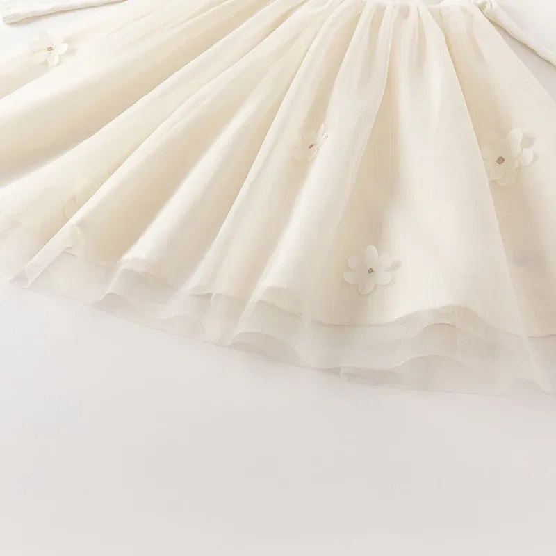 Color: Beige, Kid Size: 7 - Dave Bella Girl's Dress Children's Kids' 2024 New Spring Princess Dress Charm Sweet Gentle Fashion Mesh Party Outdoor DK1248740