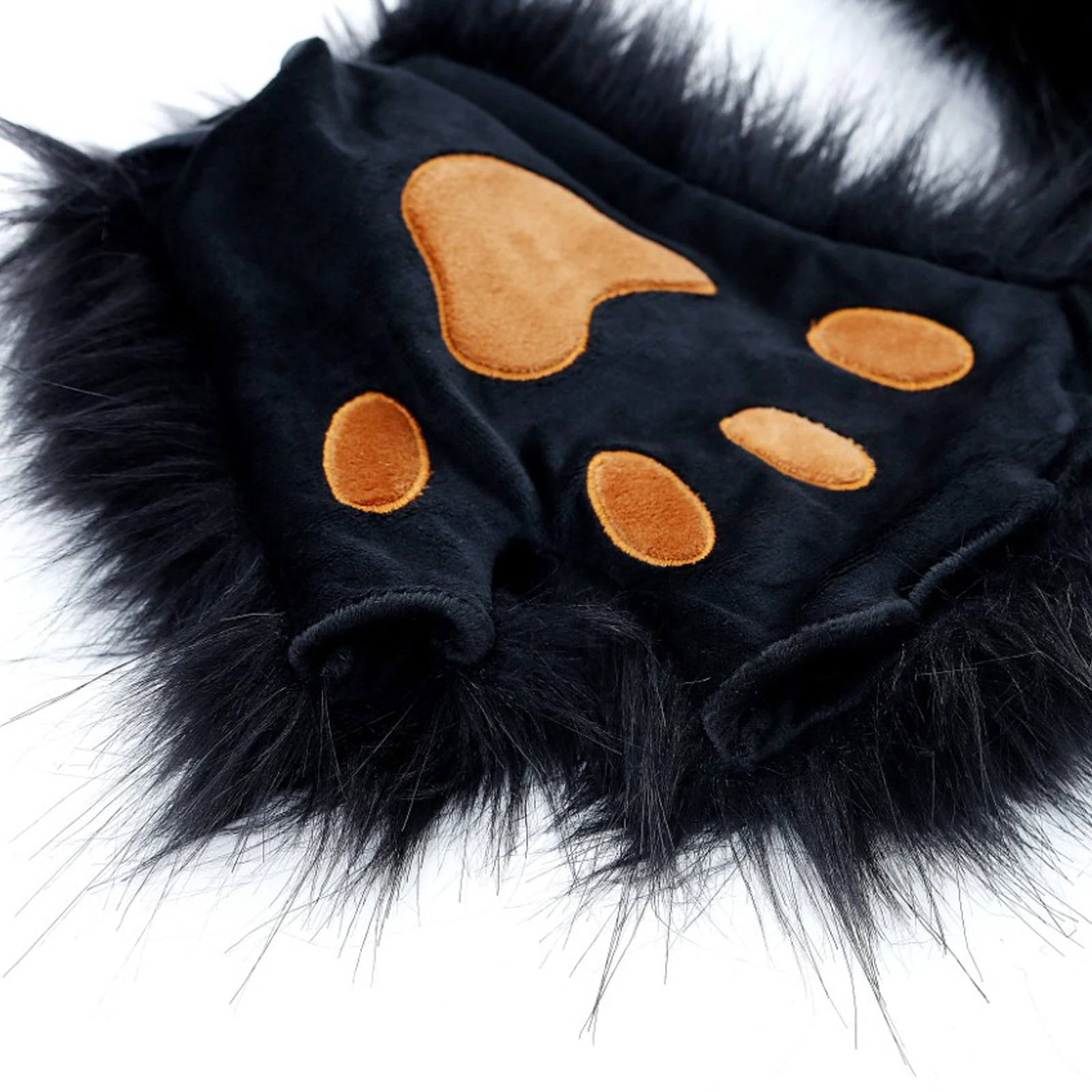 Color: WHITE, Gloves Size: One Size - Wolf Paw Gloves Faux Fur Cat Fingerless Mittens Winter Warm Cosplay Halloween Fancy Party Costume Accessories