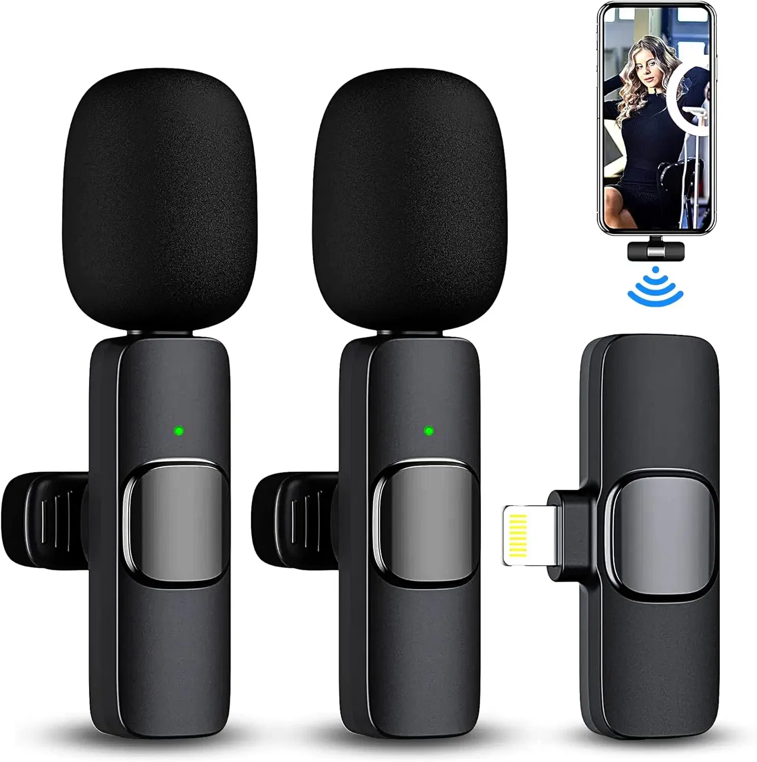 Color: Khaki - Wireless Lavalier Microphone for iPhone Android Handy Microphone Plug Play Wireless Microphone for Interview YouTube TikTok