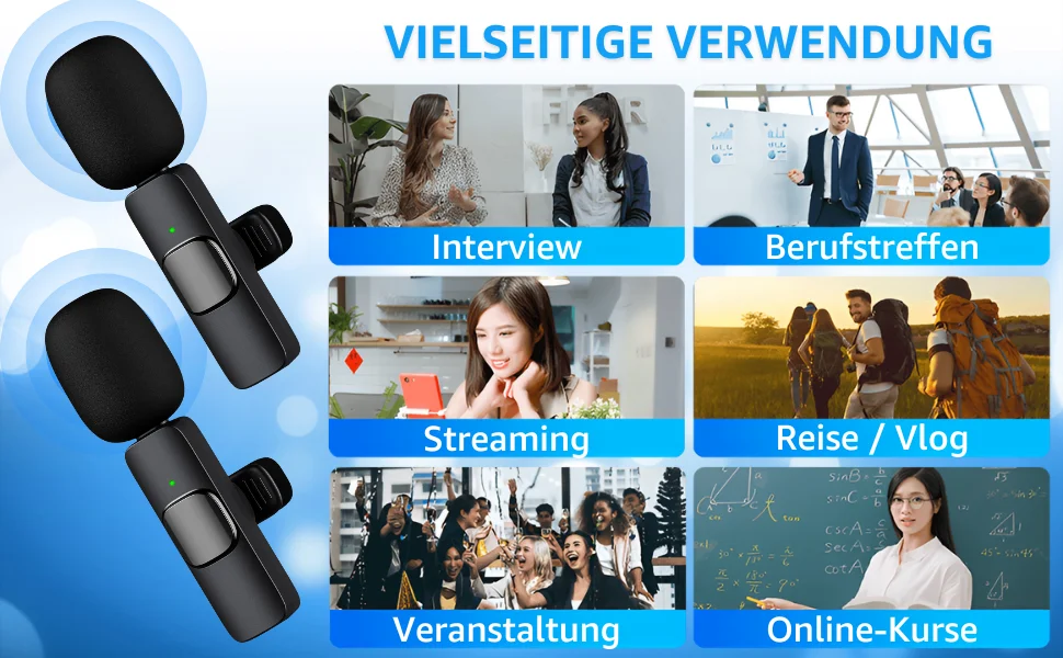 Vielseitiger Einsatz, Besprechung, Interview, Streaming, Reise, Vlog, Online-Kurs, Veranstaltung