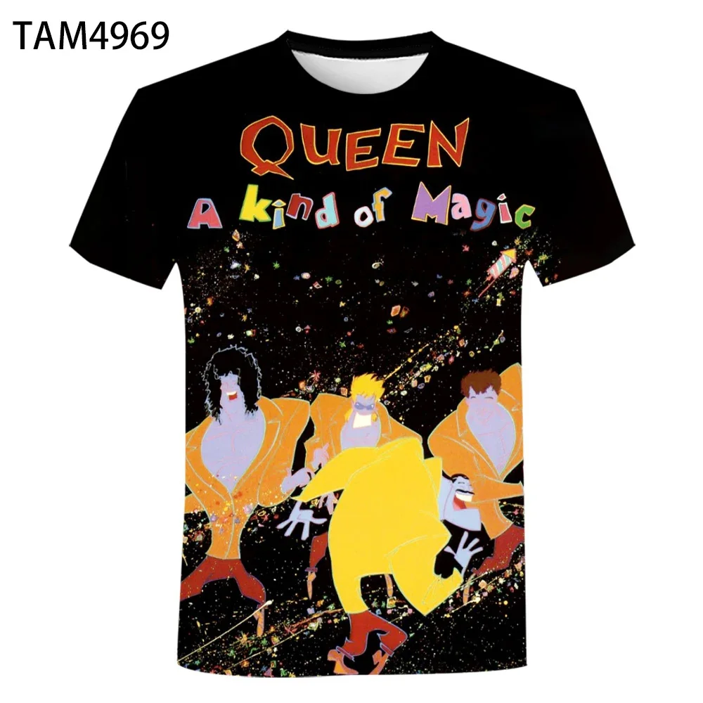 Color: Blue, Size: S - New British Rock Band Queen 3D Printed Men Women T-shirt Casual Short Sleeve Oversized Tees Tops Fashion Punk O-Neck Clothing