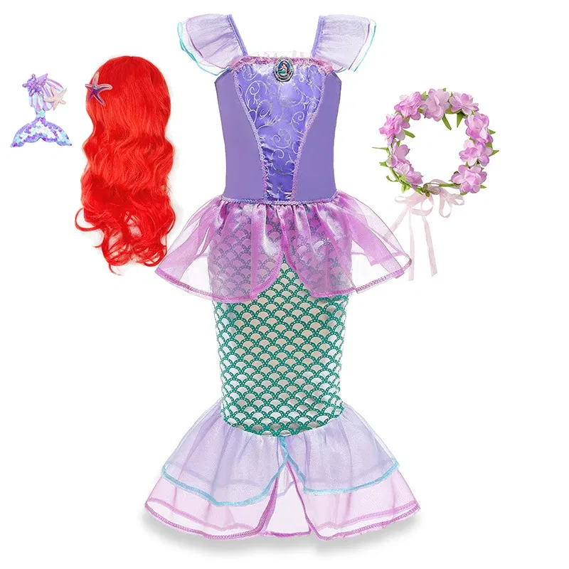 Color: MULTI, Kid Size: 12 - Disney Little Mermaid Ariel Costumes for Girls Princess Dress Cosplay Halloween Carnival Kids Birthday Party Dress Up Clothing