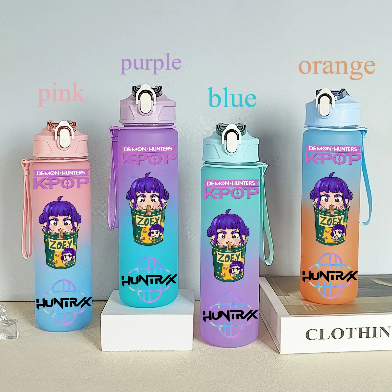 Color: COLOR, Size: 12cm - 750ML K-pop Demon Hunters HUNTR X Rumi Mira Zoey Jinu Celine Kpop Plastic Water Cup K Pop Drinking Bottle School Huntrix Gourde