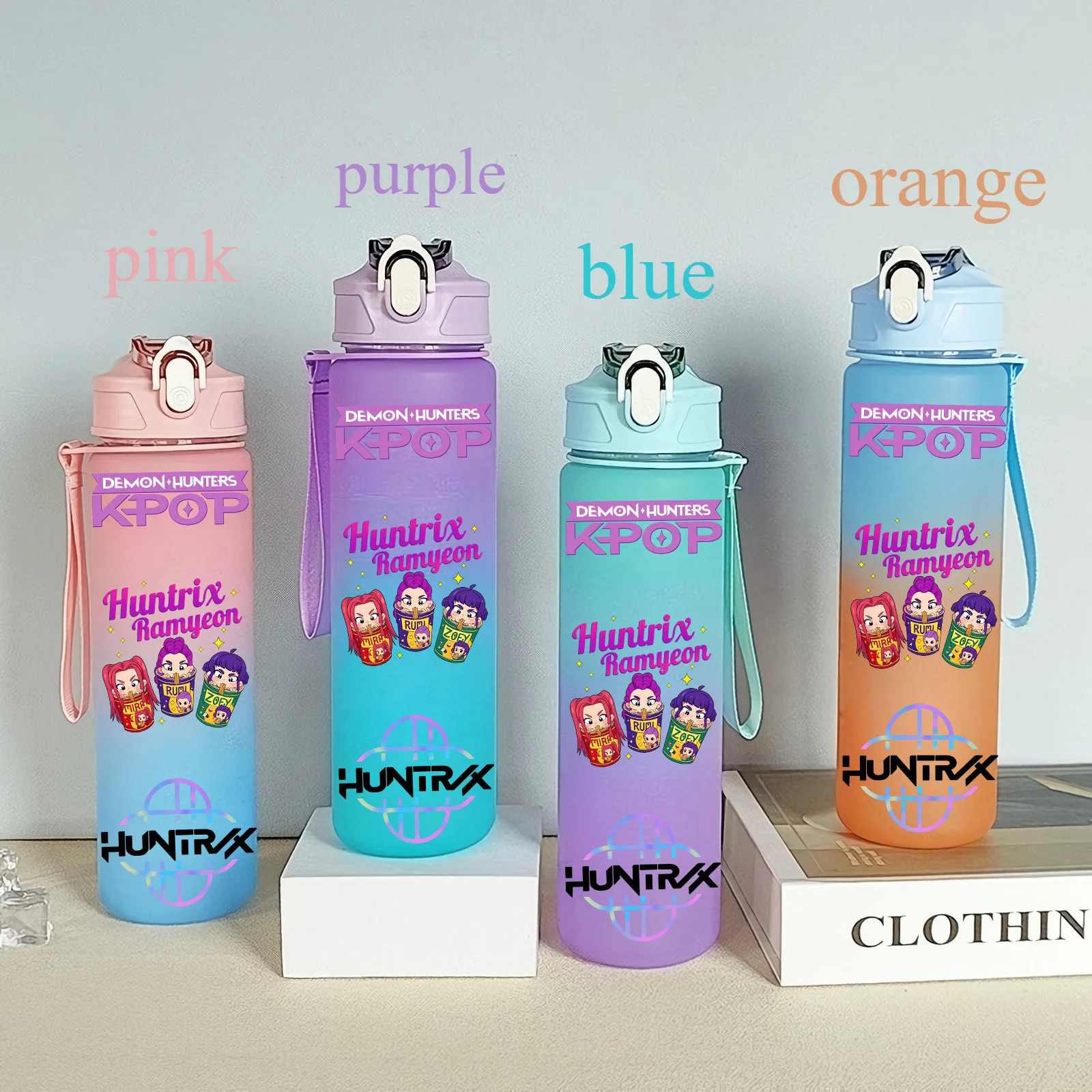 Color: COLOR, Size: 12cm - 750ML K-pop Demon Hunters HUNTR X Rumi Mira Zoey Jinu Celine Kpop Plastic Water Cup K Pop Drinking Bottle School Huntrix Gourde