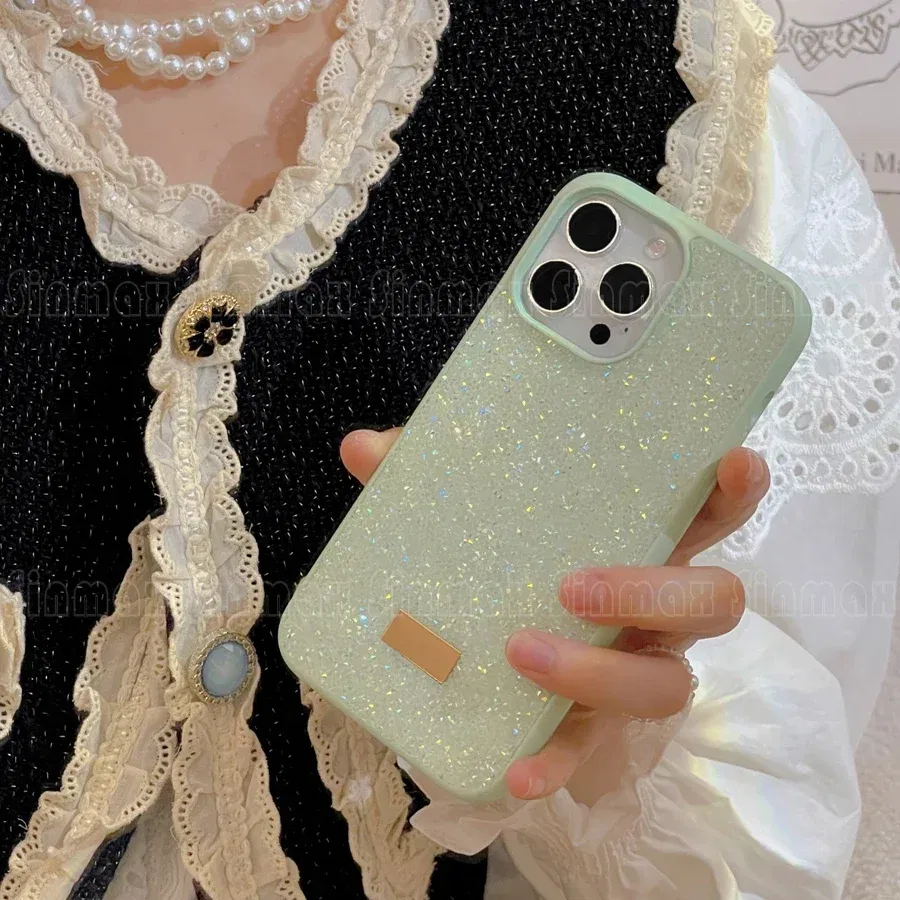 Color: green, Material: ABS - Bling Glitter Phone Case For iPhone 16 15 14 13 12 Pro Max 11 Vogue Protective Soft Diamond Cover Coque Funda