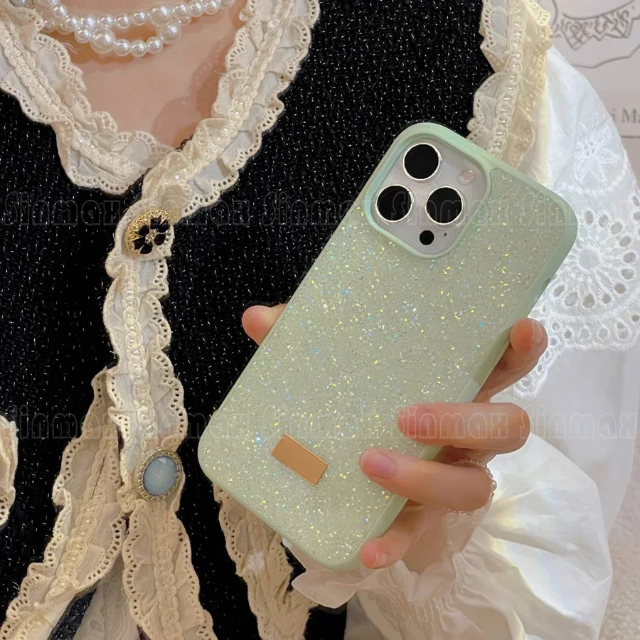 Color: black, Material: ABS - Bling Glitter Phone Case For iPhone 16 15 14 13 12 Pro Max 11 Vogue Protective Soft Diamond Cover Coque Funda
