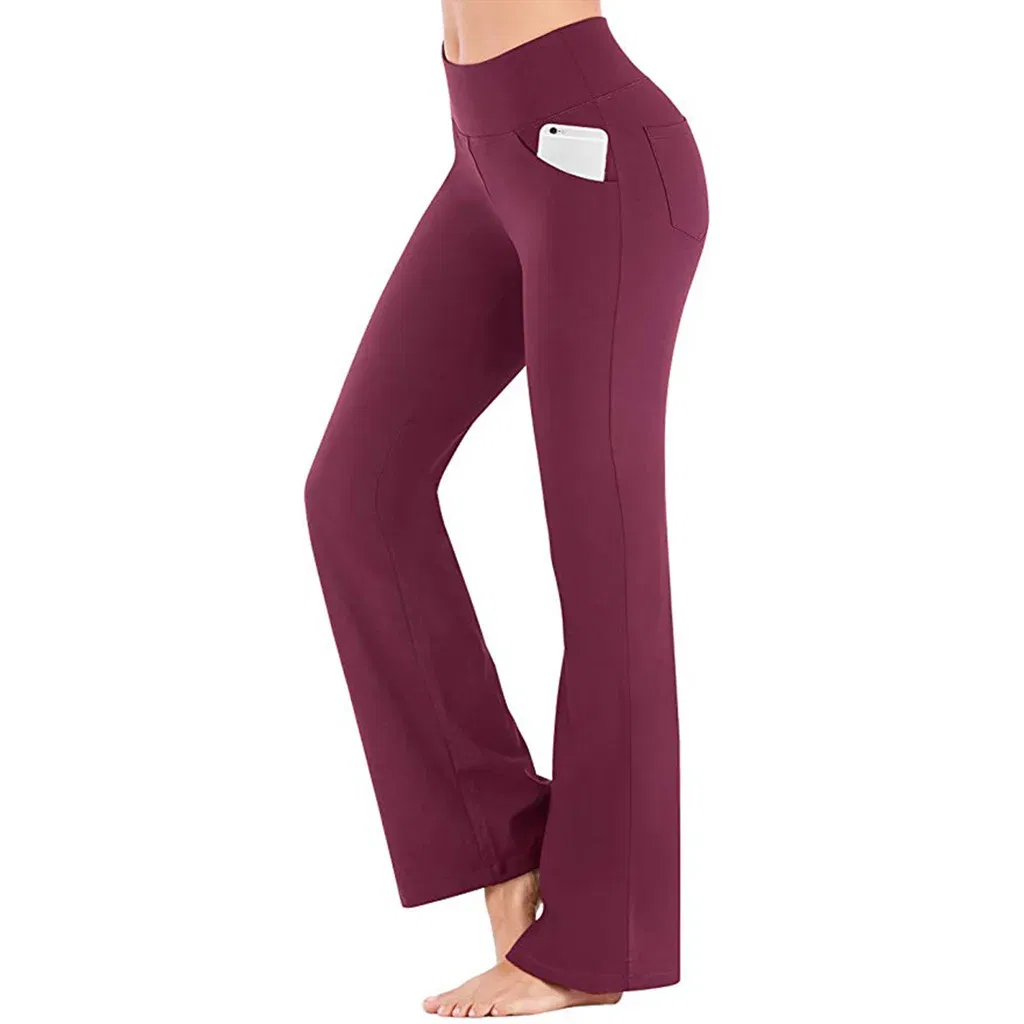 Color: Claret, Size: XXXL - Ogilvy Mather Solid Elegant Female Lady Women's Legs Pants Palazzo Flared Wide Killer High Waist OL Ladies Career Long Trousers