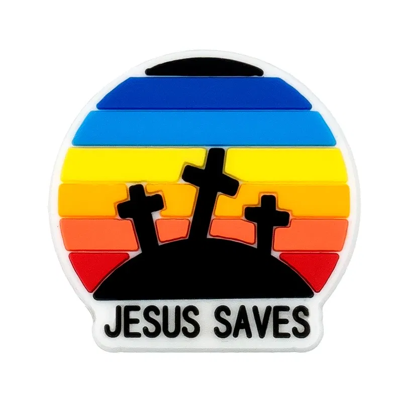 Color: camel - 1pcs New Shoe Charm Religion PVC Clog Charms Crucifix Blessed Virgin Mary Clog Pin Clips Jeans Garden Sandal Shoe Decoration