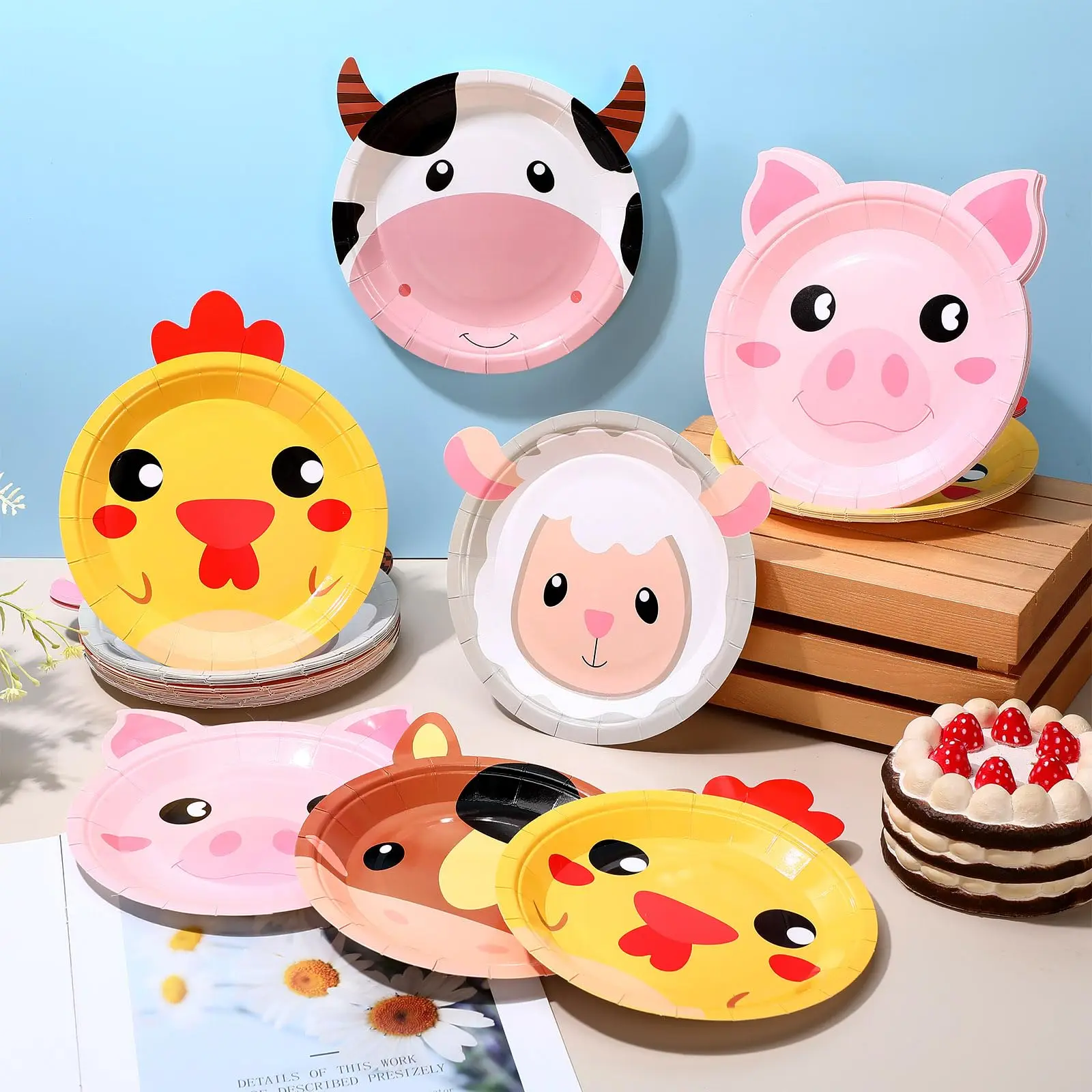 Color: Olive, Capacity: 480ml - Farm Animals Party Paper Plates Chicken Pig Cow Sheep Horse Disposable Plates Farm Birthday Party Supplies for Baby Shower