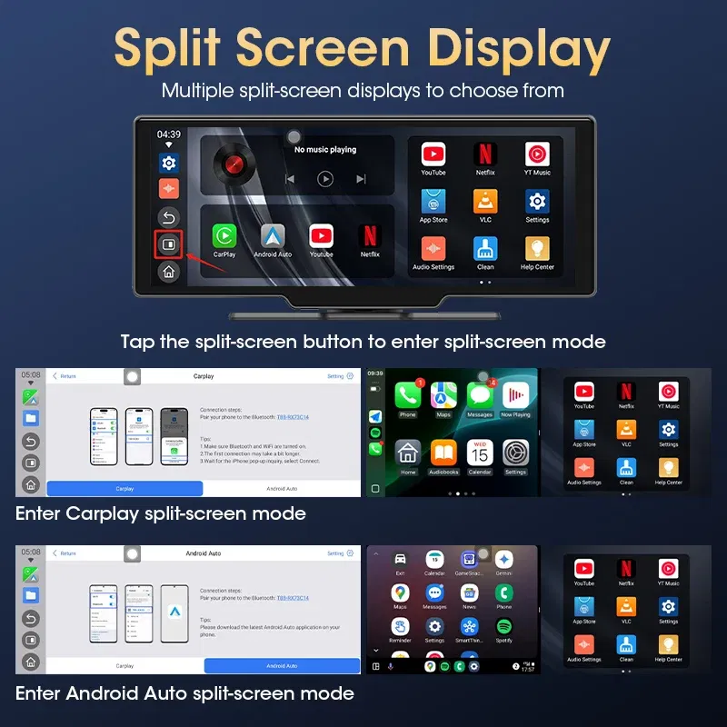 Color: Gold - JMCQ Universal 10.26" Android WIFI Car Multimedia Player Bluetooth Wireless Carplay auto Monitor Screen for YouTube for Netflix