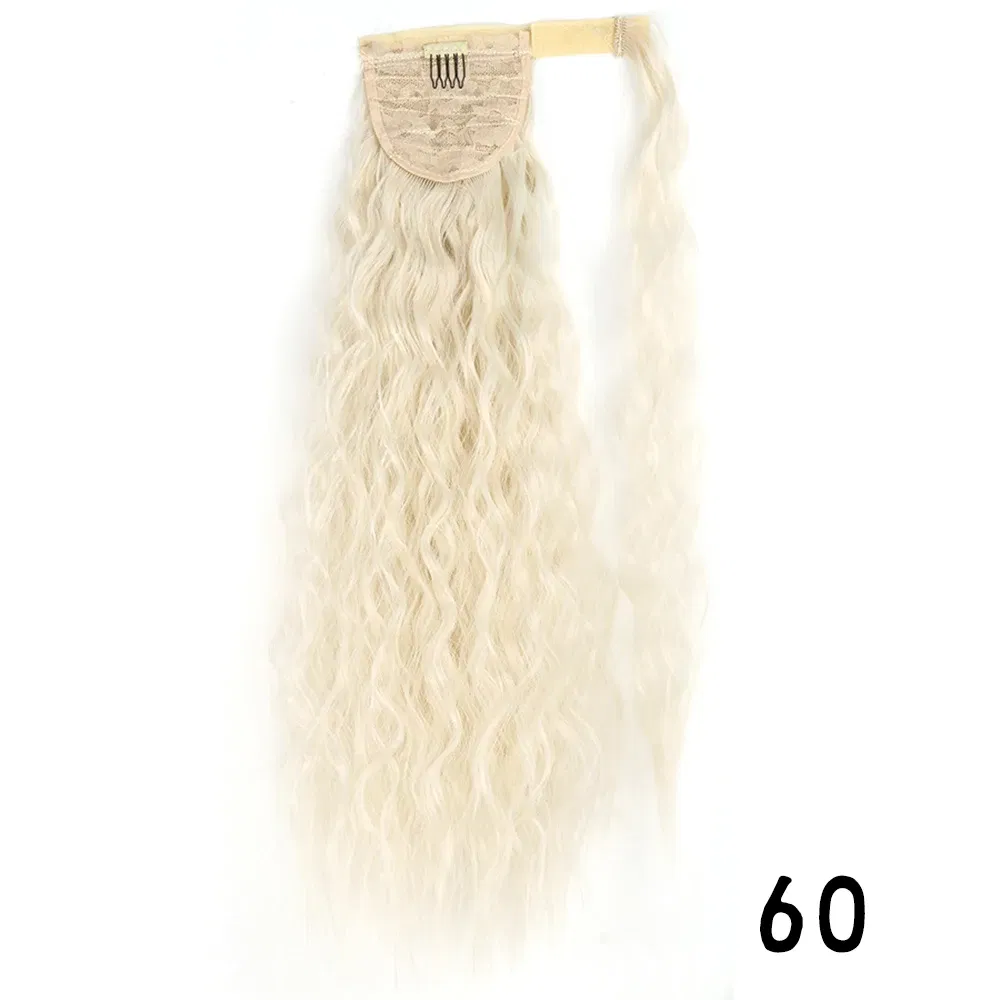 Color: T1B/Red, Stretched Length: 22inches - Synthetic Long Corn Wavy Ponytail Hairpiece Wrap on Hair Clip Ombre Brown Blonde Hair Extensions Pony Tail
