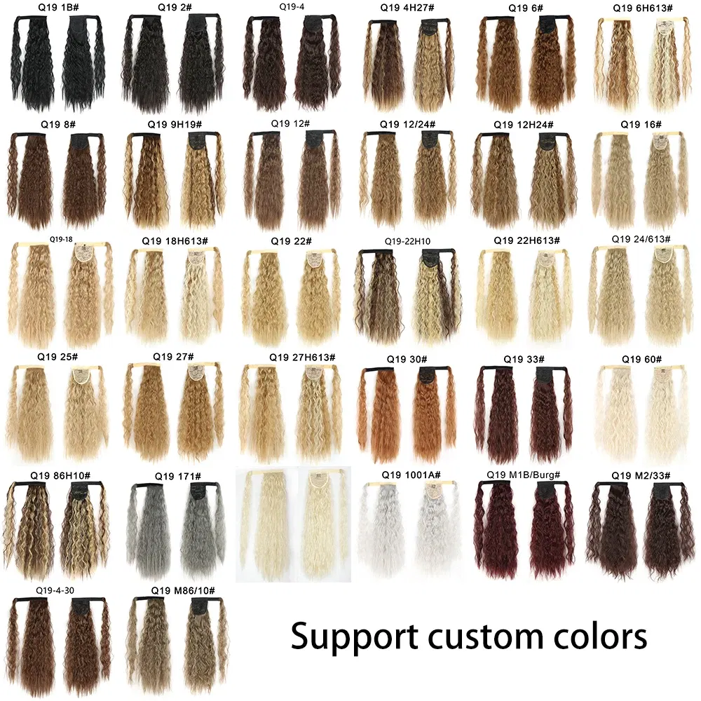 Color: T1B/Red, Stretched Length: 22inches - Synthetic Long Corn Wavy Ponytail Hairpiece Wrap on Hair Clip Ombre Brown Blonde Hair Extensions Pony Tail