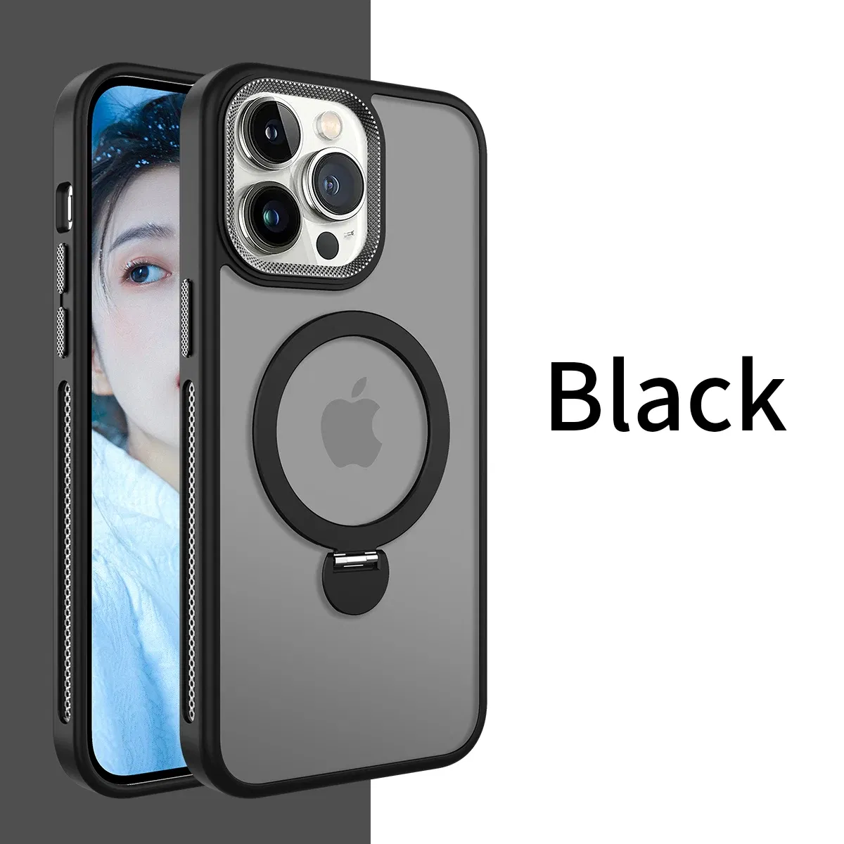Color: black, Material: Vinyl - For iPhone 15 Pro Max 360?° Rotation Magnetic Holder Stand Matte Phone Case For iPhone 11 12 13 14 15 Plus Heat Dissipation Cover